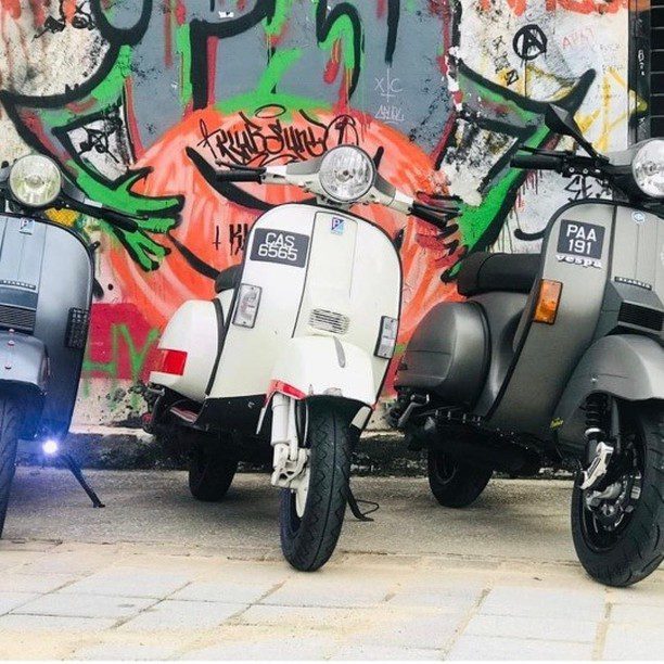 White and Grey Vespa PX custom modified with Vespa GTS wheel 

Order Vespa genuine wheel from official dealer
Contact Wa 0819-04-595959
Cek photos in highlight @vesparkindo 

hashtag and mention @vespapxnet for feature repost
Check website www.vespapx.net for more 

@ronieshakib